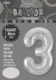 Silver "3" Numeral Foil Balloon 86cm (34")