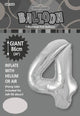 Silver "4" Numeral Foil Balloon 86cm (34")